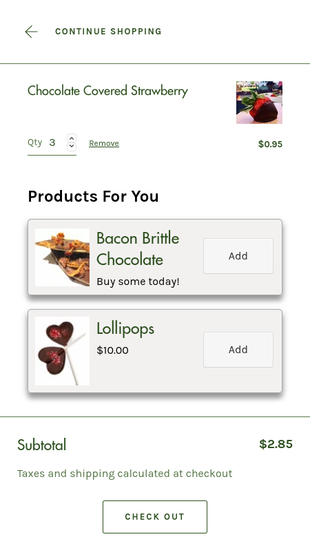 Example of a cart drawer with inline upsells